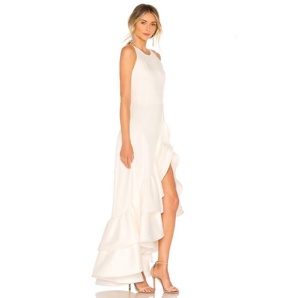 Bronx & Banco Paros Gown Silk Ruffle Hem Pearl Embellishments Bridal White Small - Picture 3 of 14
